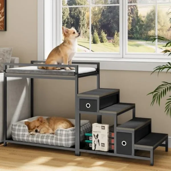 Pet Bunk Bed with Stairs and Storage